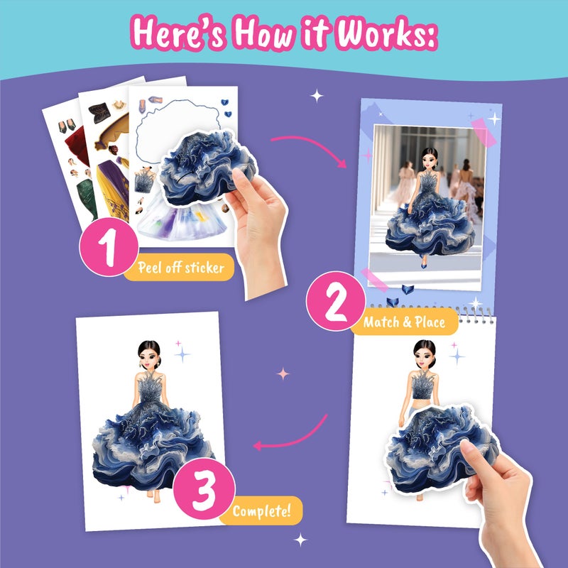 BSCOOL Sticker Dress up Books - Sticker Activity Book for Kids. Learn Girls Fashion Design with Stickers and Guides for Kids 5 and up. Little Designer Creativity Book. Stickers, Paper Dolls. - Glamour - Image 3