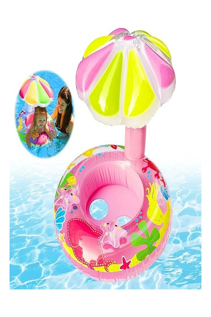 Baby Swimming Float with Inflatable Sun Canopy – Colorful Round Safety Float with Canopy Sun Shade – Suitable for Infants and Toddlers to Enjoy Water in Summer and Pools - Image 1