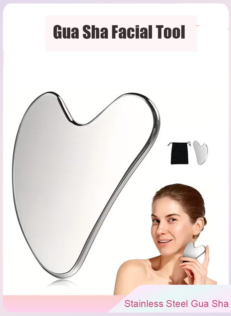 Loquat Stainless Steel Gua Sha Facial Tools, Face Metal Gua Sha Tighten Skin Massage Guasha Scraping Beauty Tool for Body Eyes Neck Skin Massager - Image 1