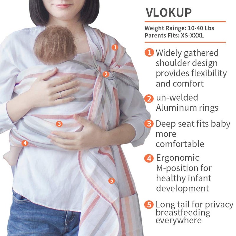 Vlokup Baby Ring Sling Baby Carrier, Soft Baby Sling Carrier for Newborn to Toddler, Lightweight Breathable Adjustable Baby Wrap Sling, Black - Image 2