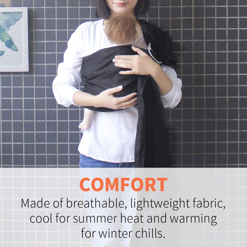 Vlokup Baby Ring Sling Baby Carrier, Soft Baby Sling Carrier for Newborn to Toddler, Lightweight Breathable Adjustable Baby Wrap Sling, Black - Image 3
