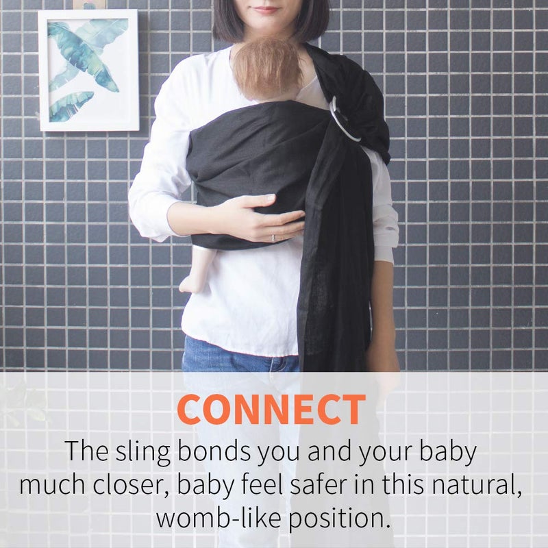 Vlokup Baby Ring Sling Baby Carrier, Soft Baby Sling Carrier for Newborn to Toddler, Lightweight Breathable Adjustable Baby Wrap Sling, Black - Image 4