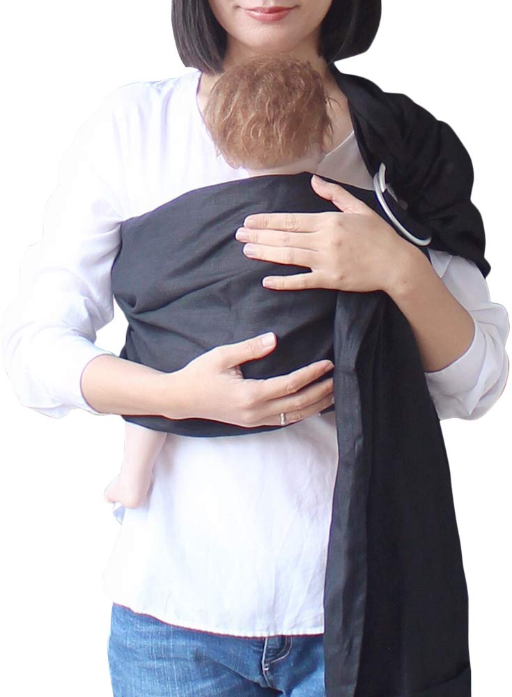 Vlokup Baby Ring Sling Baby Carrier, Soft Baby Sling Carrier for Newborn to Toddler, Lightweight Breathable Adjustable Baby Wrap Sling, Black - Image 1