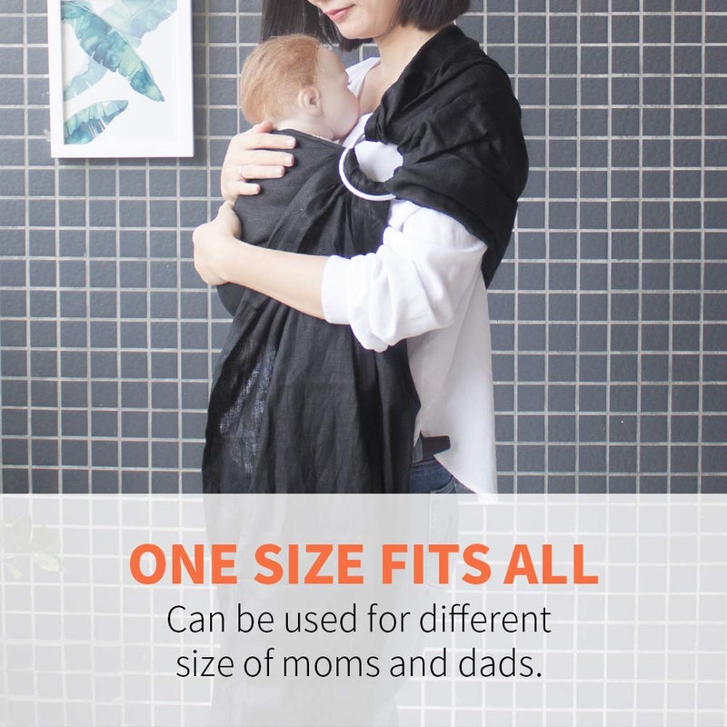 Vlokup Baby Ring Sling Baby Carrier, Soft Baby Sling Carrier for Newborn to Toddler, Lightweight Breathable Adjustable Baby Wrap Sling, Black - Image 5