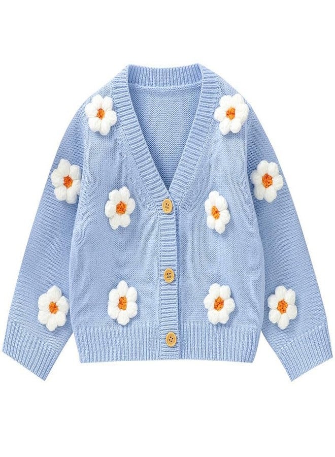 Neiwech Baby Girl Cardigan Sweater Toddler Knit V-Neck Button Long Sleeve Outwear Fall Winter Clothes Blue 12-18 Months - Image 4