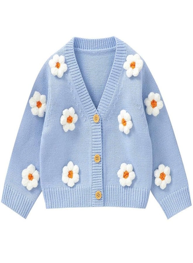 Neiwech Baby Girl Cardigan Sweater Toddler Knit V-Neck Button Long Sleeve Outwear Fall Winter Clothes Blue 12-18 Months - Image 1