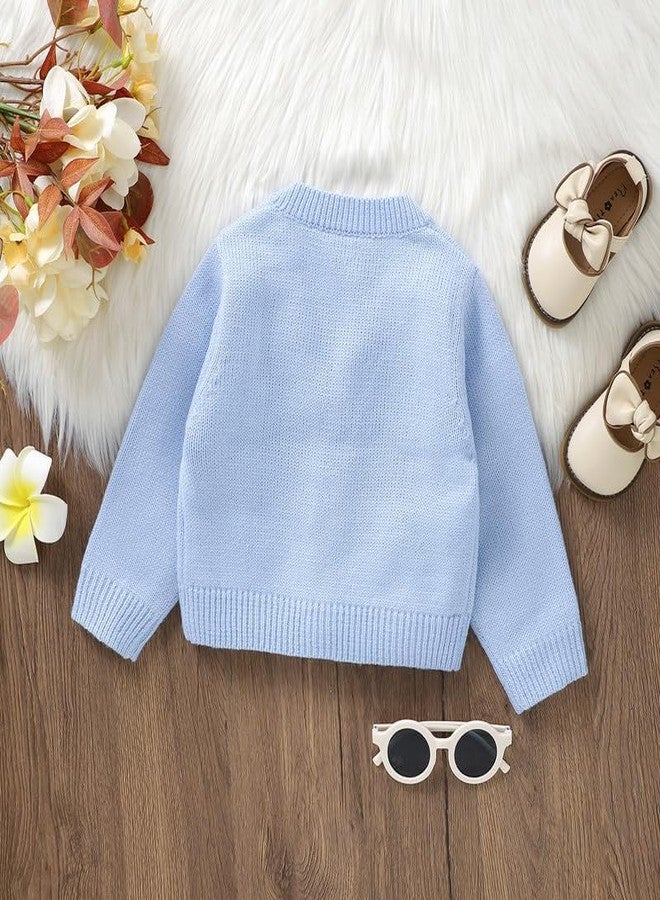 Neiwech Baby Girl Cardigan Sweater Toddler Knit V-Neck Button Long Sleeve Outwear Fall Winter Clothes Blue 12-18 Months - Image 3