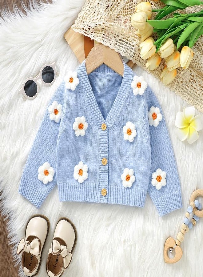 Neiwech Baby Girl Cardigan Sweater Toddler Knit V-Neck Button Long Sleeve Outwear Fall Winter Clothes Blue 12-18 Months - Image 2