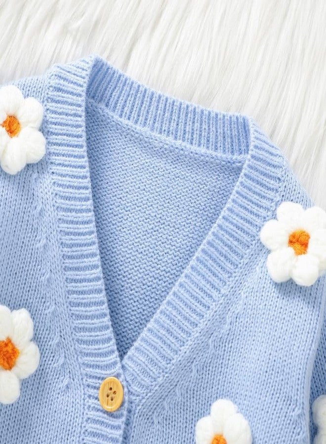 Neiwech Baby Girl Cardigan Sweater Toddler Knit V-Neck Button Long Sleeve Outwear Fall Winter Clothes Blue 12-18 Months - Image 5