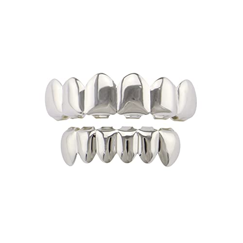 MagiDeal Silver-Tone Hip Hop Removeable Mouth Grillz Set (Top & Bottom) Player Style - Image 1