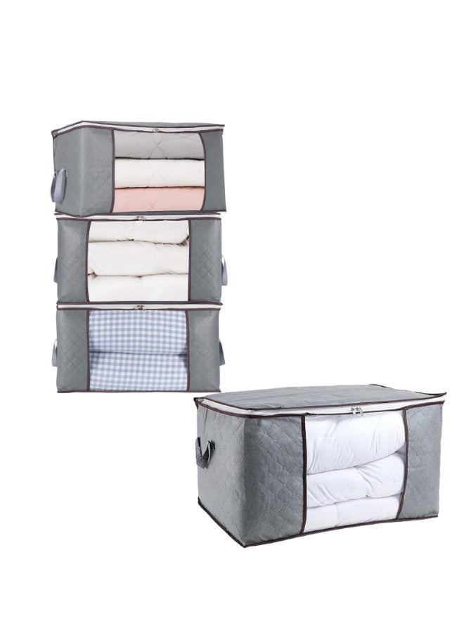 CHIYLE 4-Pack Large Zippered Storage Bags with Clear Window, Foldable Closet Organizers for Comforters, Quilts, Pillows, Clothes & Bedding – Breathable Fabric with Reinforced Handles - Image 1