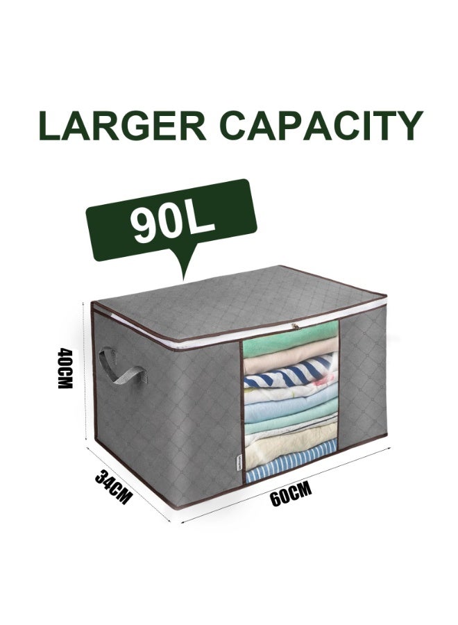 CHIYLE 4-Pack Large Zippered Storage Bags with Clear Window, Foldable Closet Organizers for Comforters, Quilts, Pillows, Clothes & Bedding – Breathable Fabric with Reinforced Handles - Image 2