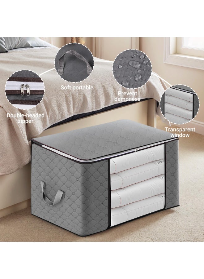 CHIYLE 4-Pack Large Zippered Storage Bags with Clear Window, Foldable Closet Organizers for Comforters, Quilts, Pillows, Clothes & Bedding – Breathable Fabric with Reinforced Handles - Image 3