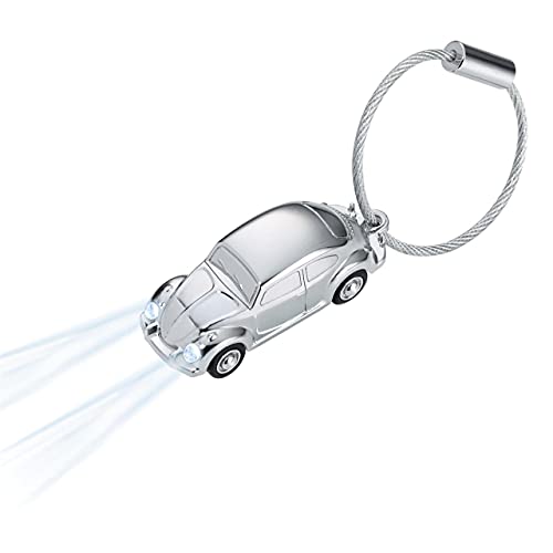 TROIKA Light Beetle 1964 - KR16-40/CH - Keyring Volkswagen car, with White LED Light - cast Metal- Shiny - Chrome Plated - Silver - Image 1