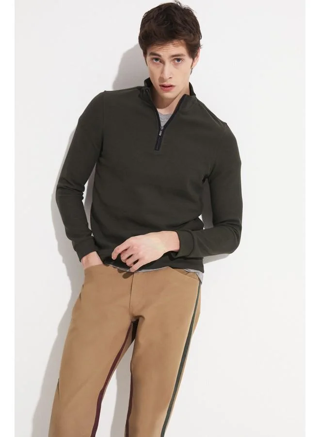 جون June Exclusive Men Half Zipper Sweatshirt Khaki
