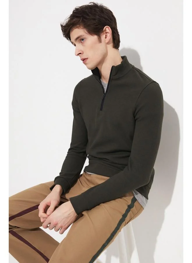 جون June Exclusive Men Half Zipper Sweatshirt Khaki