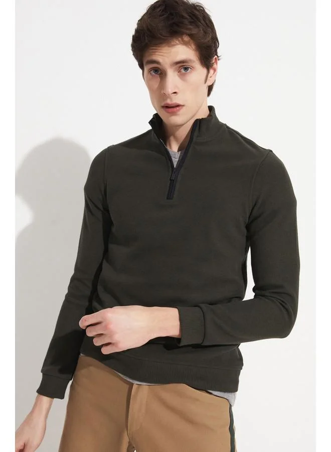 جون June Exclusive Men Half Zipper Sweatshirt Khaki