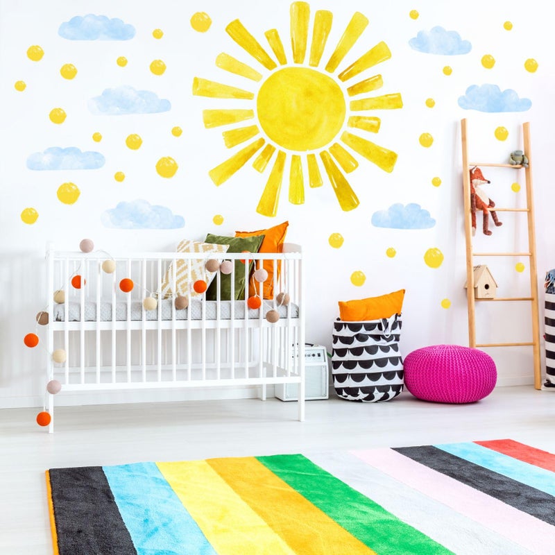 Eutecado Large Sun Wall Decals Cloud Polka Dots Wall Stickers for Girls Room  12 Sheets Watercolor Sun Wall Decor Stickers Cute Cloud Wallpaper Delicate Wall Decorations for Kids Room Bedroom - Image 2