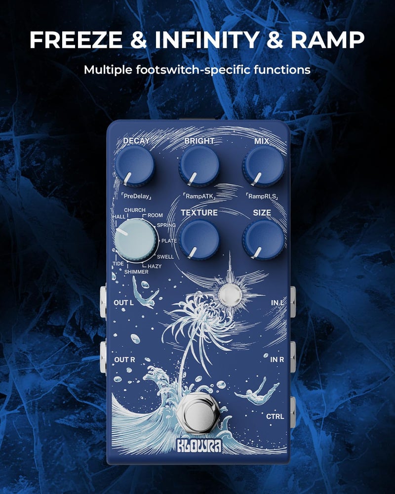 Klowra Limbo Stereo Reverb Pedal with Shimmer, Tide & Freeze - 9 Ambient Effects for Electric Guitar, Bass & Synth - Analog Dry Through for Zero Tone Loss - Ideal for Worship, Shoegaze & Live Gigs - Image 3