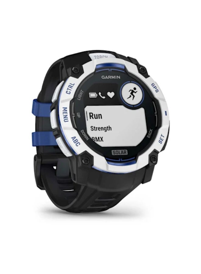 GARMIN Instinct  3 –50  mm, Whitestone with Black/Bolt Blue Silicone Band | Solar Smartwatch with Unlimited Battery Life | Rugged Design, Built-in Flaslight, Smart Notification black - Image 3