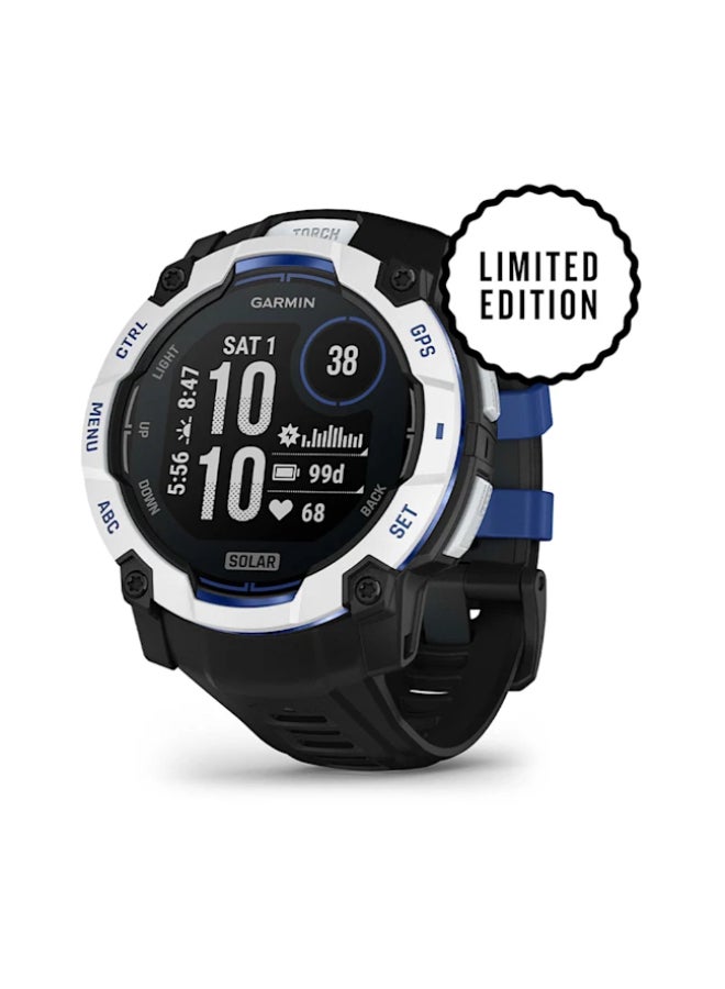 GARMIN Instinct  3 –50  mm, Whitestone with Black/Bolt Blue Silicone Band | Solar Smartwatch with Unlimited Battery Life | Rugged Design, Built-in Flaslight, Smart Notification black - Image 1