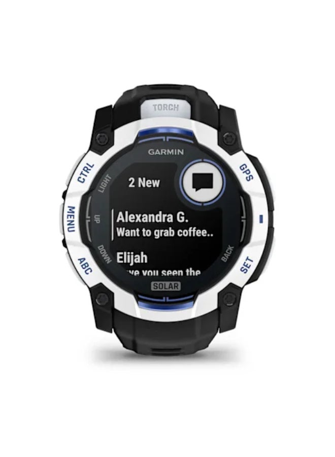 GARMIN Instinct  3 –50  mm, Whitestone with Black/Bolt Blue Silicone Band | Solar Smartwatch with Unlimited Battery Life | Rugged Design, Built-in Flaslight, Smart Notification black - Image 4