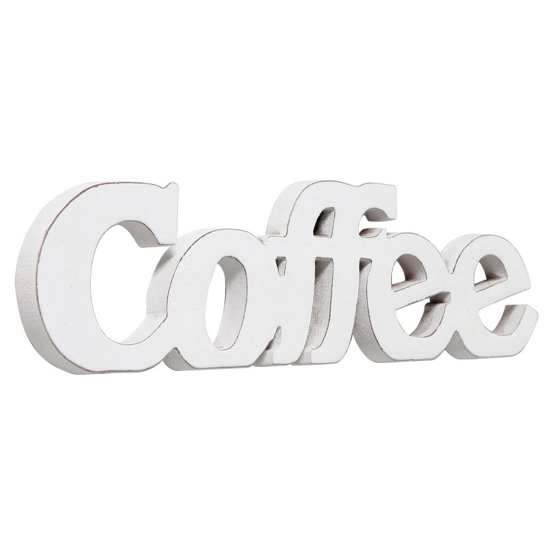 Sintosin Rustic Distressed White Coffee Sign for Tabletop for 14", Wall Hanging Farmhouse Signs for Coffee Station, Wood Signs for Home Decor Kitchen Shelf Christmas - Image 1