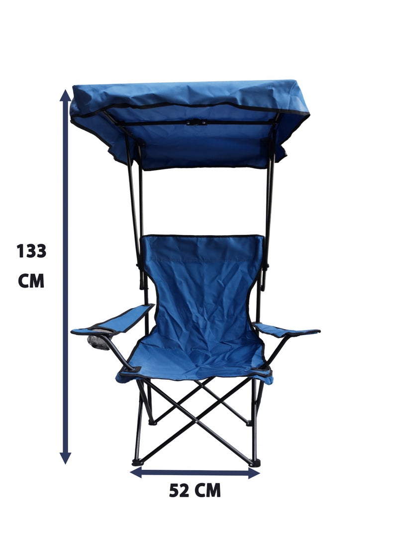 DBLEW كرسي قابل للطي محمول مع مظلة ظل إطار فولاذي ثقيل، مقعد وظهر مبطن من قماش أوكسفورد، أقدام غير قابلة للانزلاق، كرسي خارجي قابل للطي للتخييم، الشاطئ، الحديقة والسفر - Image 2