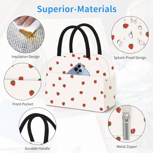 DALINDA Lunch Bag Lunch Box for Women Men,Cute Strawberry lunchbag Reusable Insulated Lunch Tote Bag - Image 2