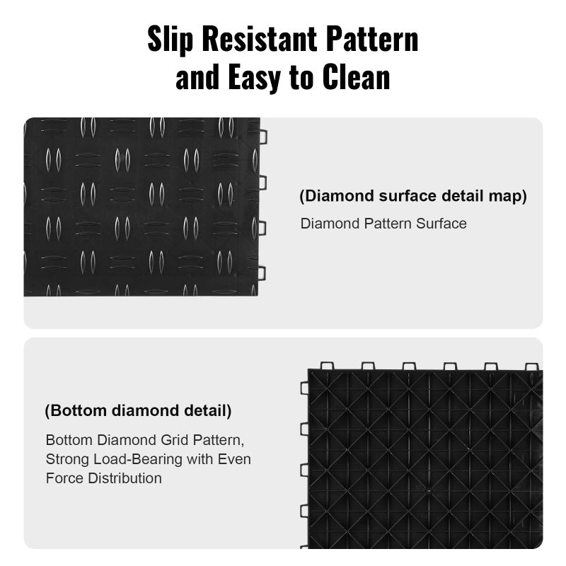 VEVOR Garage Floor Tiles 12 x 12 x 0.53 inch, Interlocking Design Ease of Installation Double-Sided Texture Non-Slip Sturdiness, for Garages, Basements, Repair Shops, Black, 25 Pack - Image 4