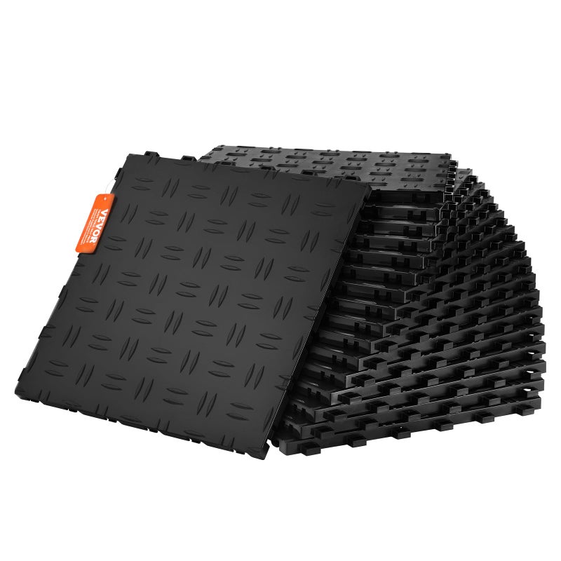 VEVOR Garage Floor Tiles 12 x 12 x 0.53 inch, Interlocking Design Ease of Installation Double-Sided Texture Non-Slip Sturdiness, for Garages, Basements, Repair Shops, Black, 25 Pack - Image 1