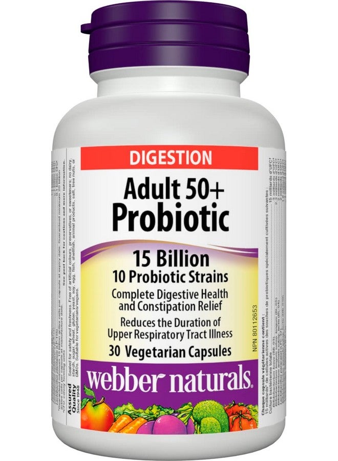 Webber Naturals Probiotic Adult 50+, 15 Billion Active Cells, 10 Probiotic Strains, 30 Capsules - Image 1