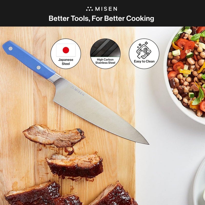 Misen Ultimate 8 Inch Chef's Knife - Pro Kitchen Knife - High Carbon Japanese Stainless Steel - Hybrid German and Japanese style blade - Craftsmanship for Culinary Enthusiasts, 8 in - Blue - Image 5