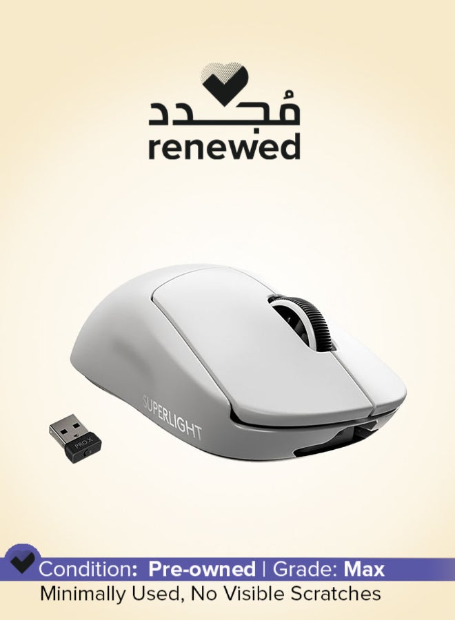 لوجيتيك مجدد - فأرة ألعاب لاسلكية G PRO X SUPERLIGHT، فائقة الخفة، حساس Hero 25K، 25,600 DPI، 5 أزرار قابلة للبرمجة، عمر بطارية طويل، متوافقة مع الحاسوب/ماك - أبيض - Image 1
