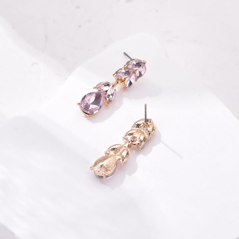 WanBigVa Light Pink Rhinestone Teardrop Dangle Earrings Cute Elegant Crystal Bridal Wedding Earrings for Women Party Prom Dainty Jewelry - Image 4