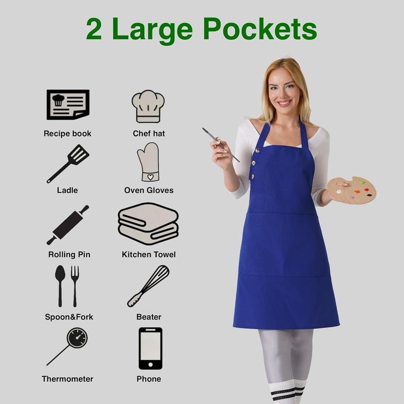 TOSHE Kitchen Apron Waterdrop Resistant Cotton Apron with adjustable Aprons for Women with Pockets 10 Color option Cooking Blue Apron (Navy Blue) - Image 1