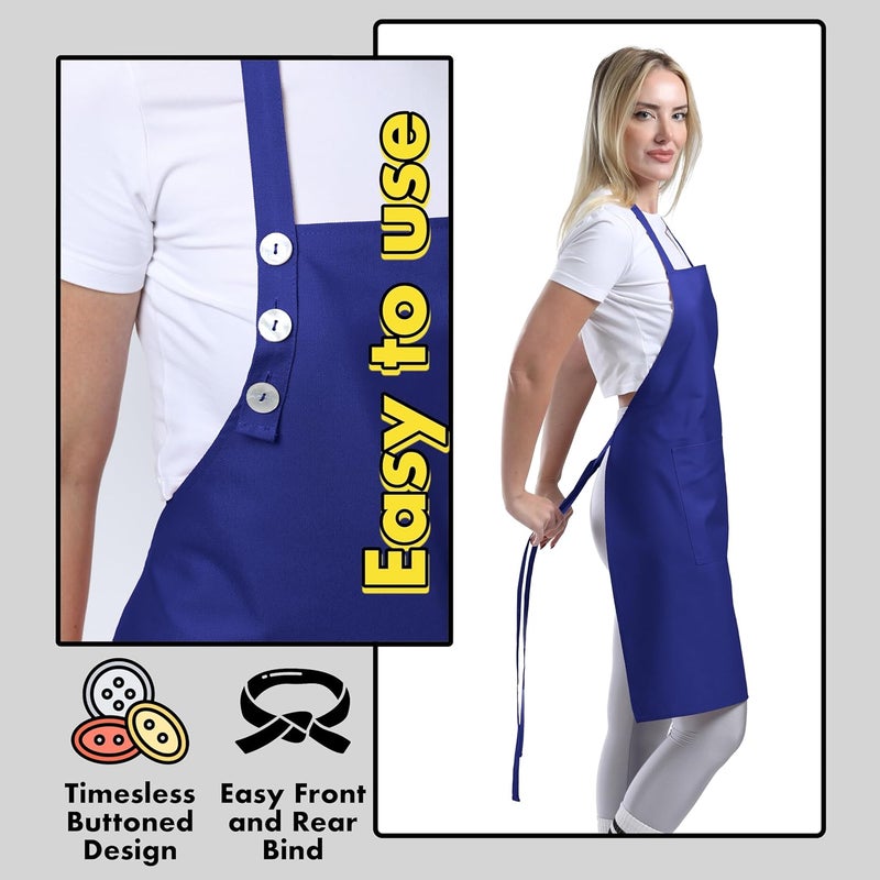 TOSHE Kitchen Apron Waterdrop Resistant Cotton Apron with adjustable Aprons for Women with Pockets 10 Color option Cooking Blue Apron (Navy Blue) - Image 5