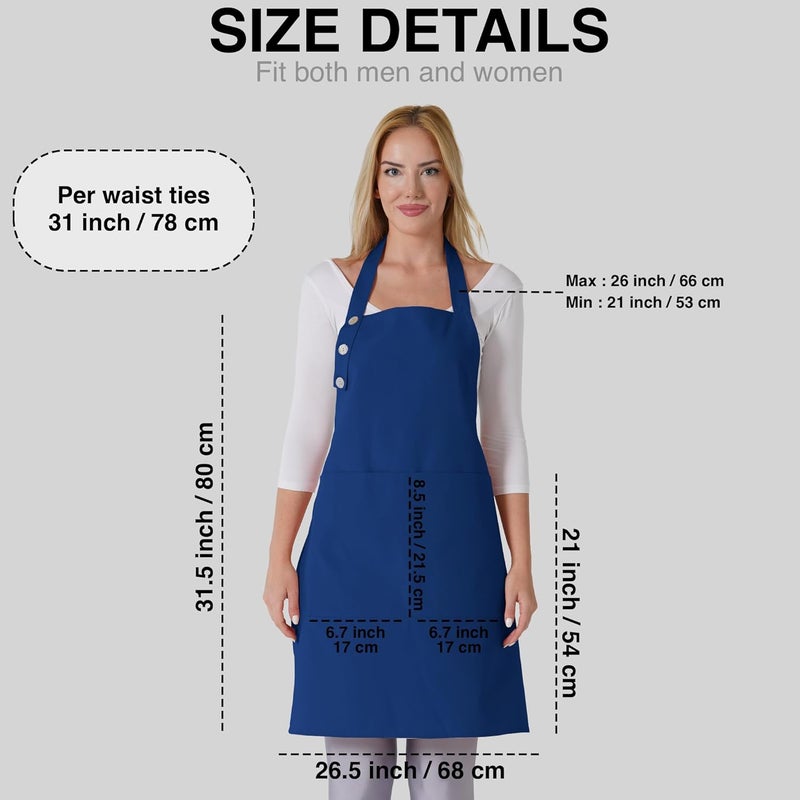 TOSHE Kitchen Apron Waterdrop Resistant Cotton Apron with adjustable Aprons for Women with Pockets 10 Color option Cooking Blue Apron (Navy Blue) - Image 4