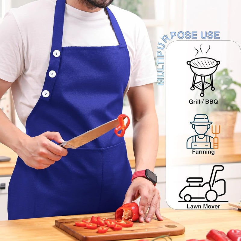 TOSHE Kitchen Apron Waterdrop Resistant Cotton Apron with adjustable Aprons for Women with Pockets 10 Color option Cooking Blue Apron (Navy Blue) - Image 2