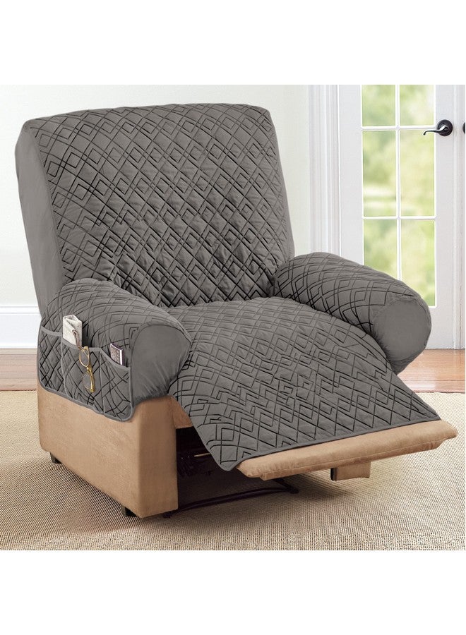 Collections Etc Collections Etc Diamond-Shape Quilted Stretch Recliner Cover with Storage Pockets and Elastic Straps - Furniture Protector 