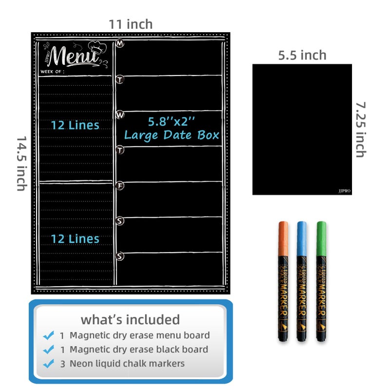 JJPRO Magnetic Dry Erase Menu Blackboard for Fridge-Weekly Meal Planner Chalkboard with Notepad Blackboard Set for Kitchen Refrigerator-Refrigerator Organizer with Menu Planning Board - Image 4