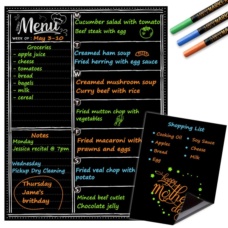 JJPRO Magnetic Dry Erase Menu Blackboard for Fridge-Weekly Meal Planner Chalkboard with Notepad Blackboard Set for Kitchen Refrigerator-Refrigerator Organizer with Menu Planning Board - Image 1