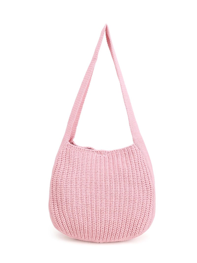 ENBEI Women's Handcrafted Crochet Tote Bag Knit Shoulder bag,All-Season Handwoven Beach Bag, Cute Eco-Friendly Handmade Tote for Shopping, Travel, Daily Use, Gift Box Packaging (Pink) - Image 1