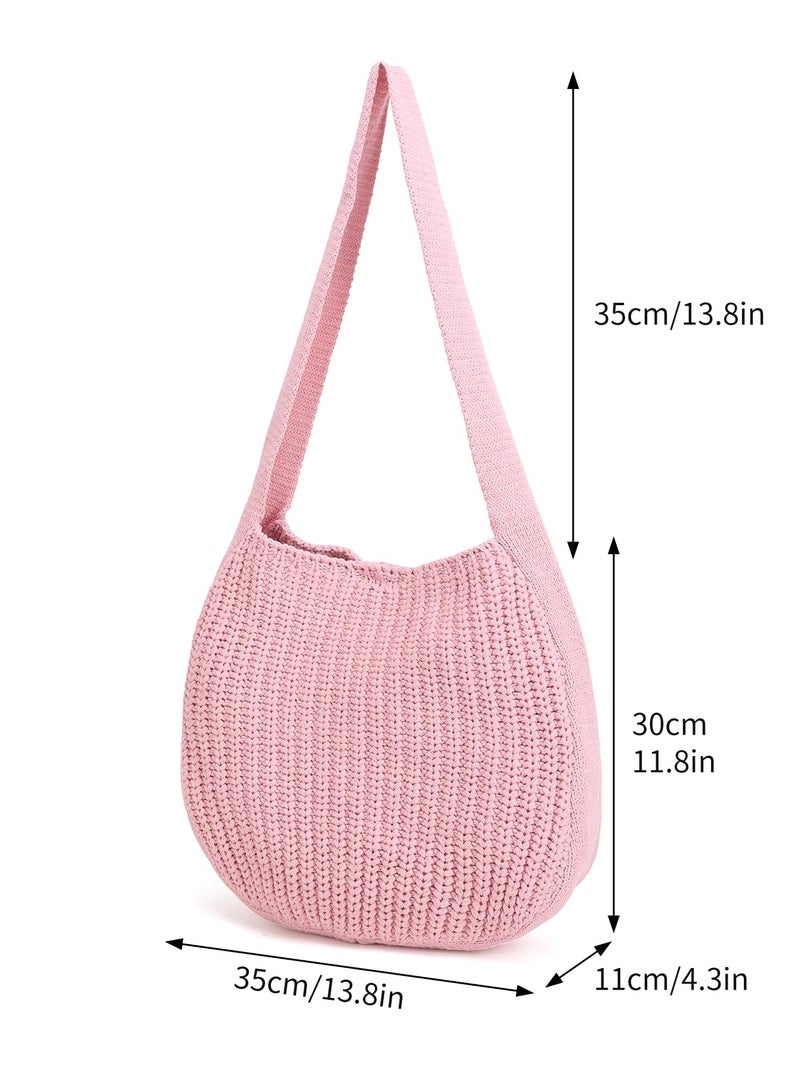 ENBEI Women's Handcrafted Crochet Tote Bag Knit Shoulder bag,All-Season Handwoven Beach Bag, Cute Eco-Friendly Handmade Tote for Shopping, Travel, Daily Use, Gift Box Packaging (Pink) - Image 2
