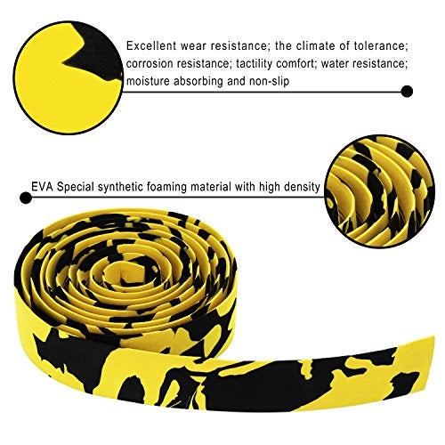 TOPCABIN Camouflage Series Comfort GEL Road Bike Handlebar Tape Bike Bar Tape with Reflective Bar Plugs (Yellow (a pair)) - Image 3