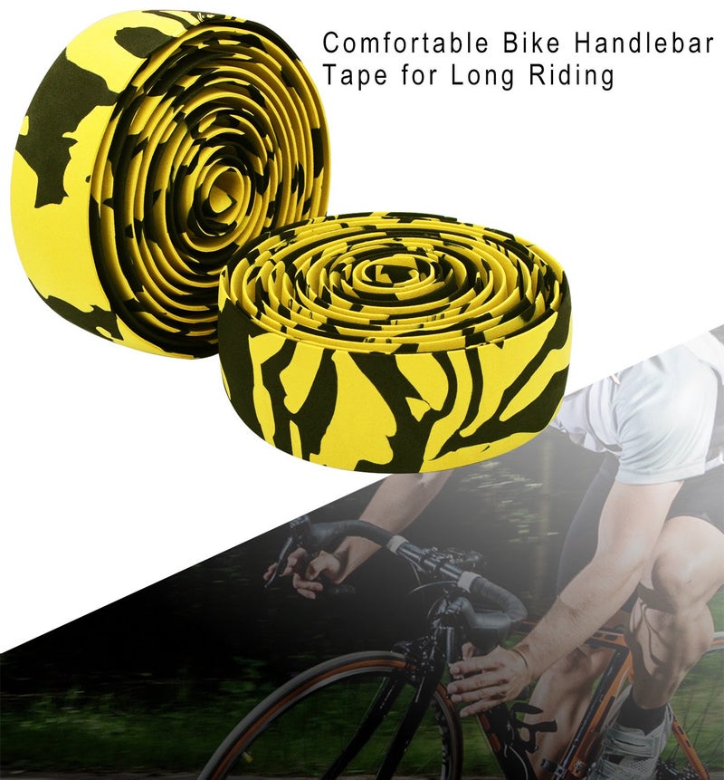 TOPCABIN Camouflage Series Comfort GEL Road Bike Handlebar Tape Bike Bar Tape with Reflective Bar Plugs (Yellow (a pair)) - Image 4