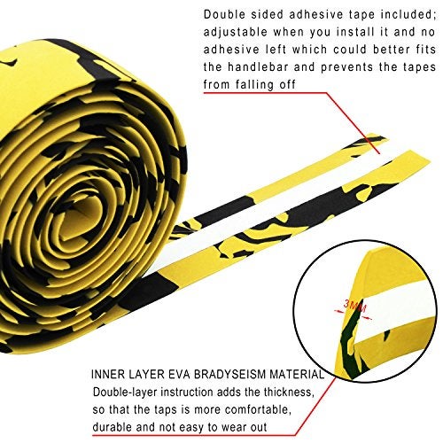 TOPCABIN Camouflage Series Comfort GEL Road Bike Handlebar Tape Bike Bar Tape with Reflective Bar Plugs (Yellow (a pair)) - Image 2