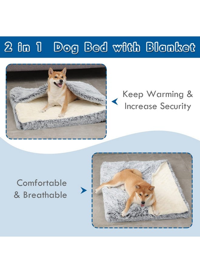 SSAWcasa Dog Bed with Cover Cave, Orthopedic Dog Bed with Blanket, 33.5 * 27.6'' Rectangle Pet Crate Cozy Cuddler Mat, Anti-Anxiety Memory Foam Calming Pad for Puppy Cat with Removable Washable Cover - Image 2