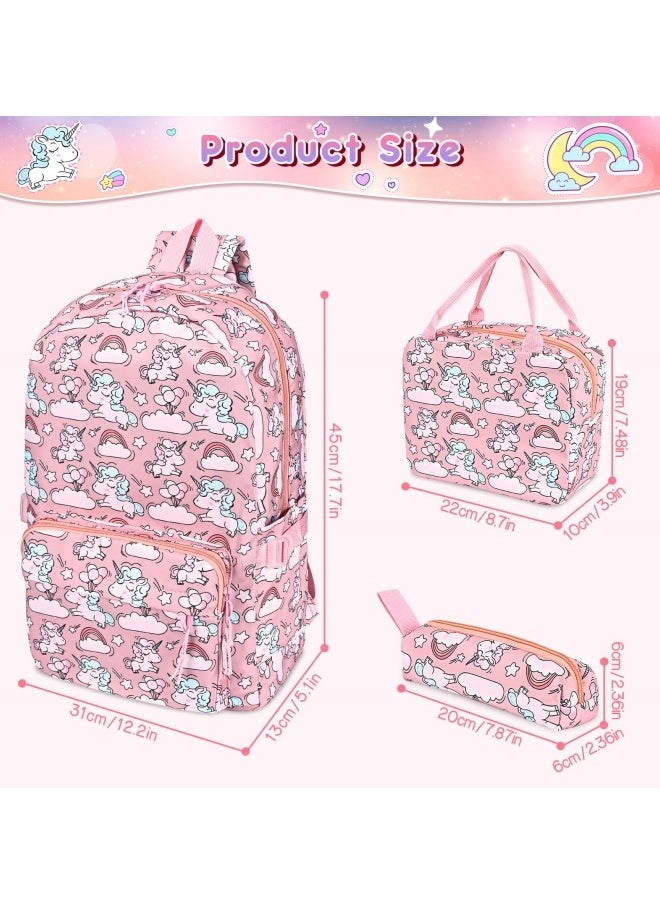 GGEROU Unicorn School Bag Backpack for Girls Boys, 3Pcs Large Schoolbag Book Bag Rucksack Backpack for School with Lunch Bag and Pencil Case for Students Teenagers Kids, Pink  - Image 5