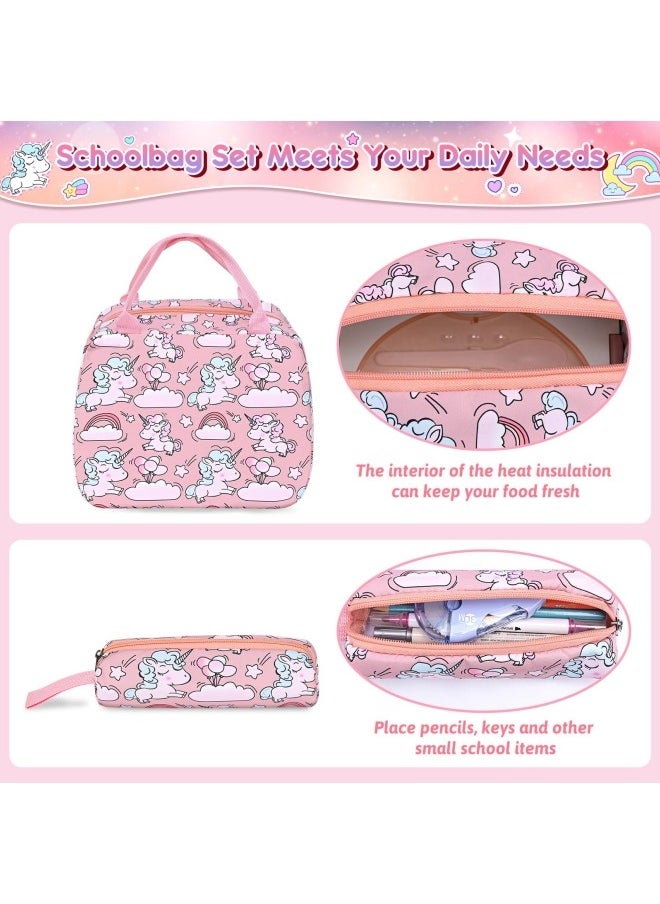 GGEROU Unicorn School Bag Backpack for Girls Boys, 3Pcs Large Schoolbag Book Bag Rucksack Backpack for School with Lunch Bag and Pencil Case for Students Teenagers Kids, Pink  - Image 3